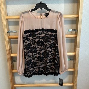 Nicole by Nicole Miller sheer and lace black/cream top or super mini dress. Sz M